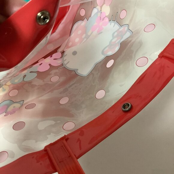 Vintage 1995 Hello Kitty Clear Plastic Tote Bag Red Dots Tropical Flowers Birds - Picture 10 of 16